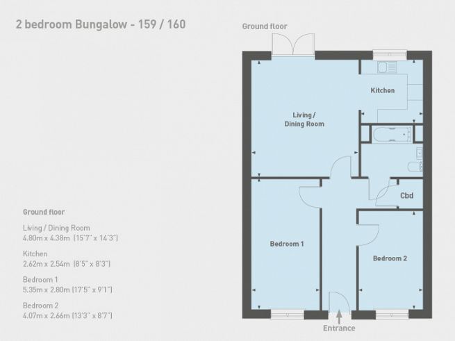 Floor plan 2 bedroom bungalow - artist's impression subject to change